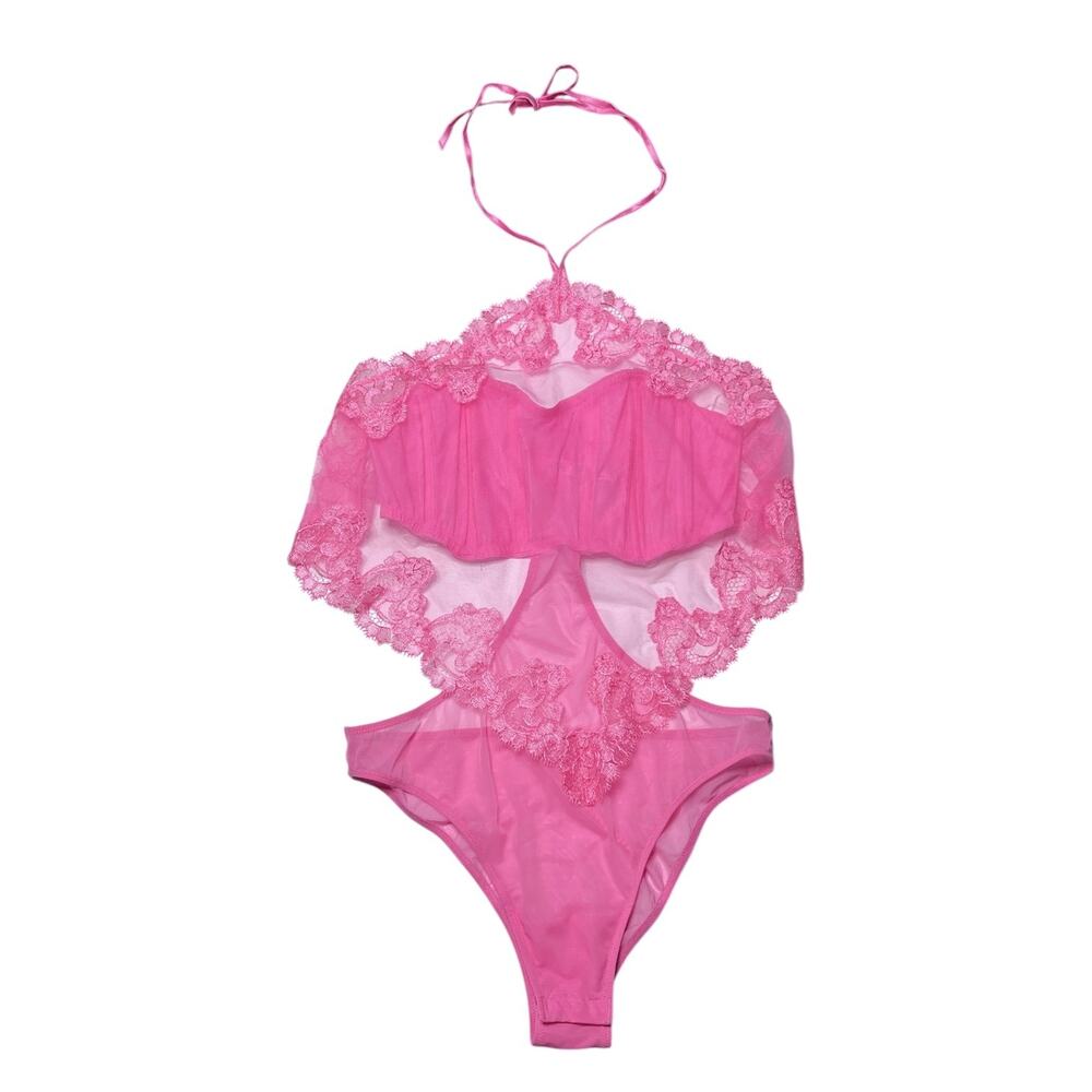 Victoria's Secret Very Sexy Sheer Boho Floral Embroidery Halter-Neck Teddy XL